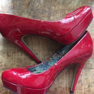 Madden Girl Patent Leather Red Heels, Size 8